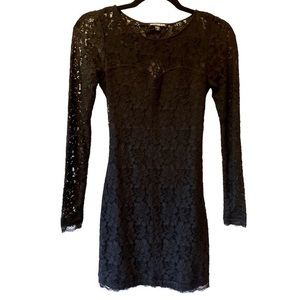 ❄️ 5/$25 Express Black Lace Overlay Open Back Cocktail Dress XS‎
